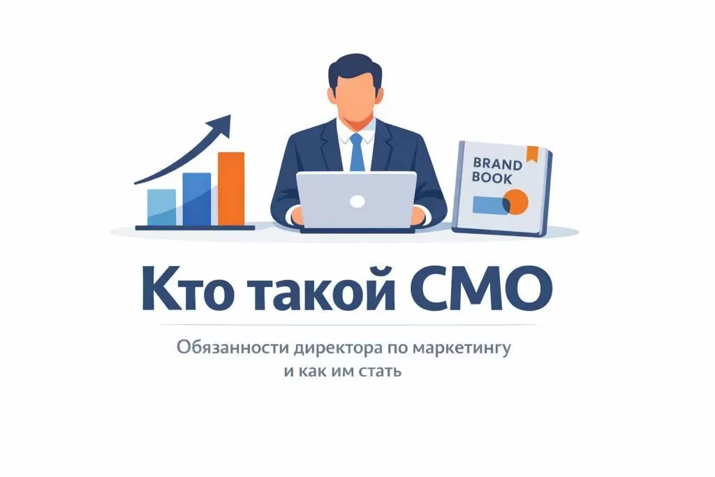 Иллюстрация обложки с заголовком «Кто такой CMO» и подзаголовком о обязанностях и карьерном пути.