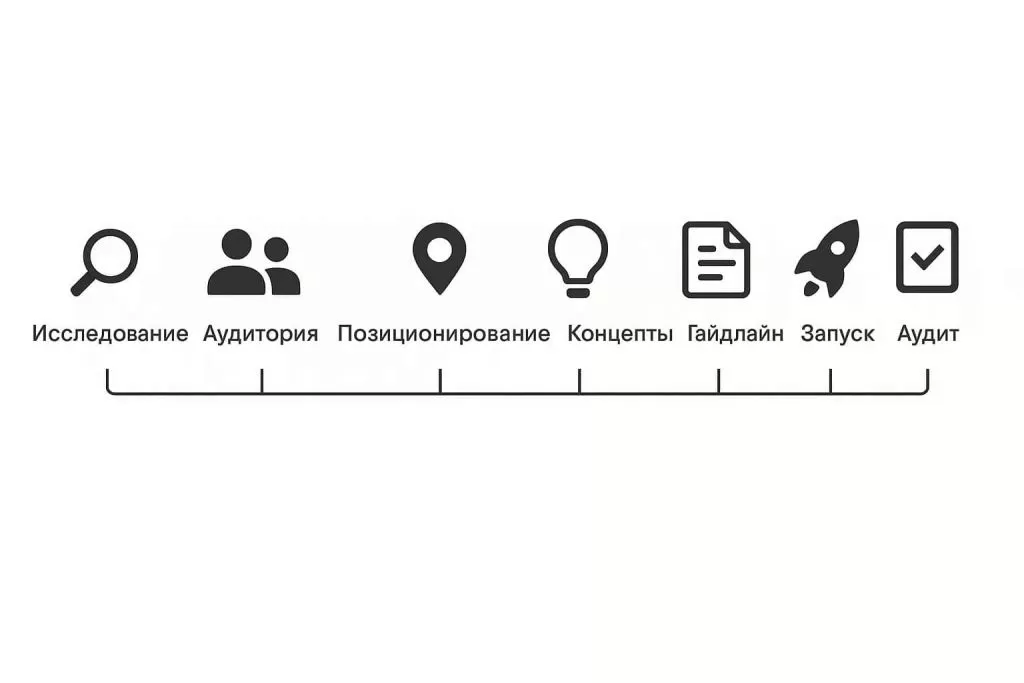 Процесс брендинга: исследование, позиционирование, запуск и аудит.