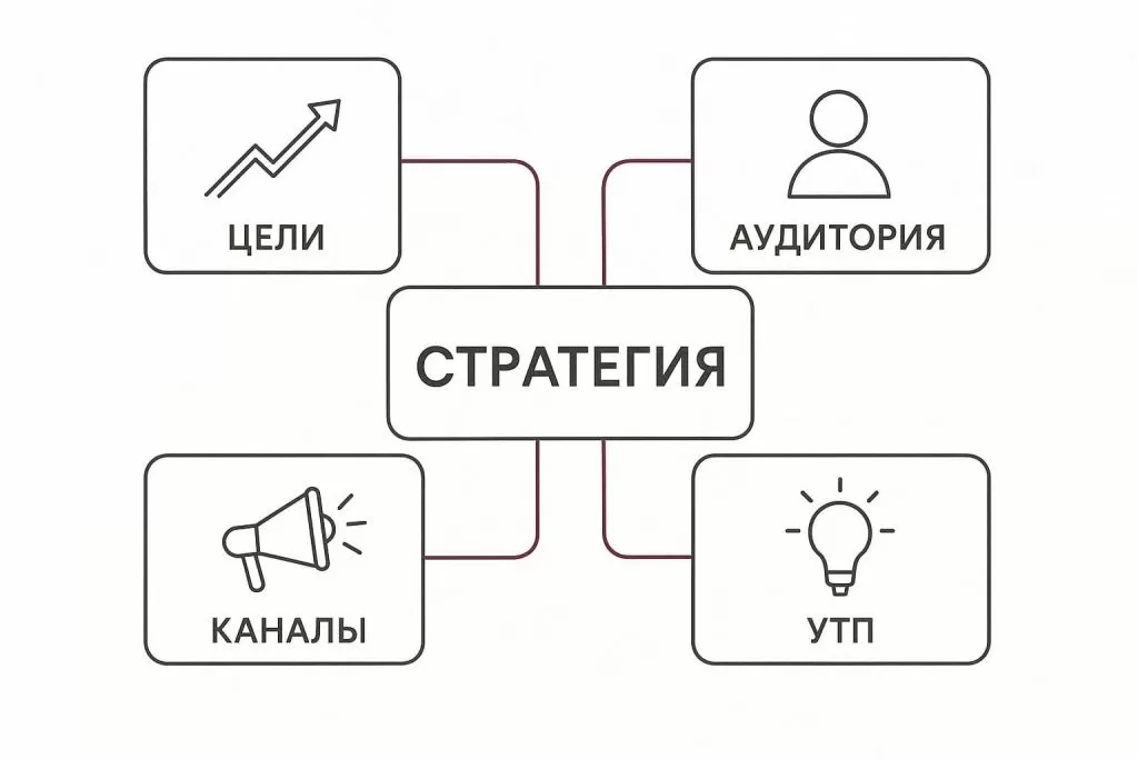  Ключевые элементы стратегии бренда: цели, аудитория, каналы коммуникации и уникальное торговое предложение (УТП).