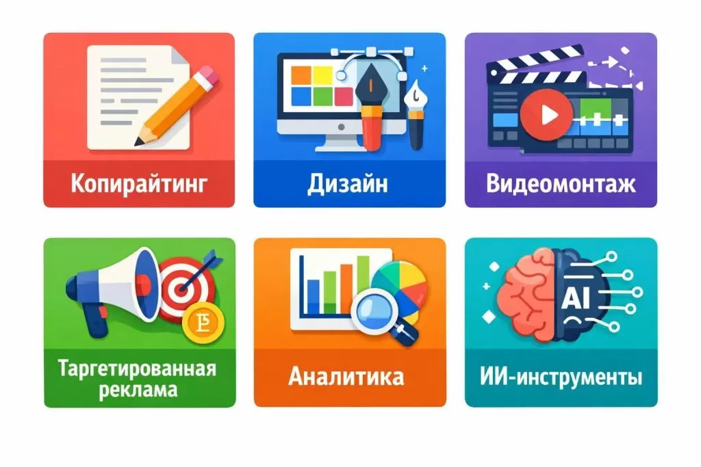 Инфографика с профессиональными hard skills SMM-менеджера