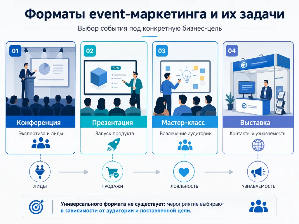Основные форматы event-маркетинга и задачи мероприятий