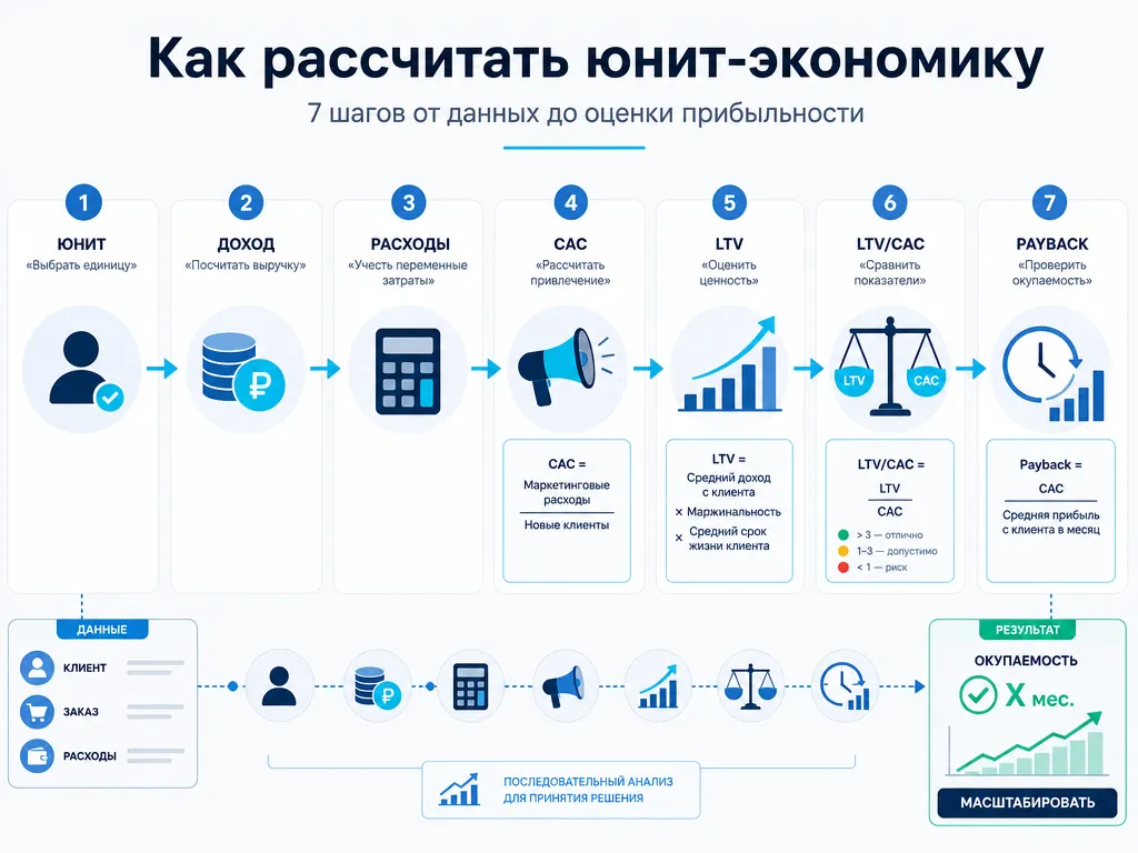 Как рассчитать юнит-экономику пошагово: CAC, LTV, LTV/CAC и Payback