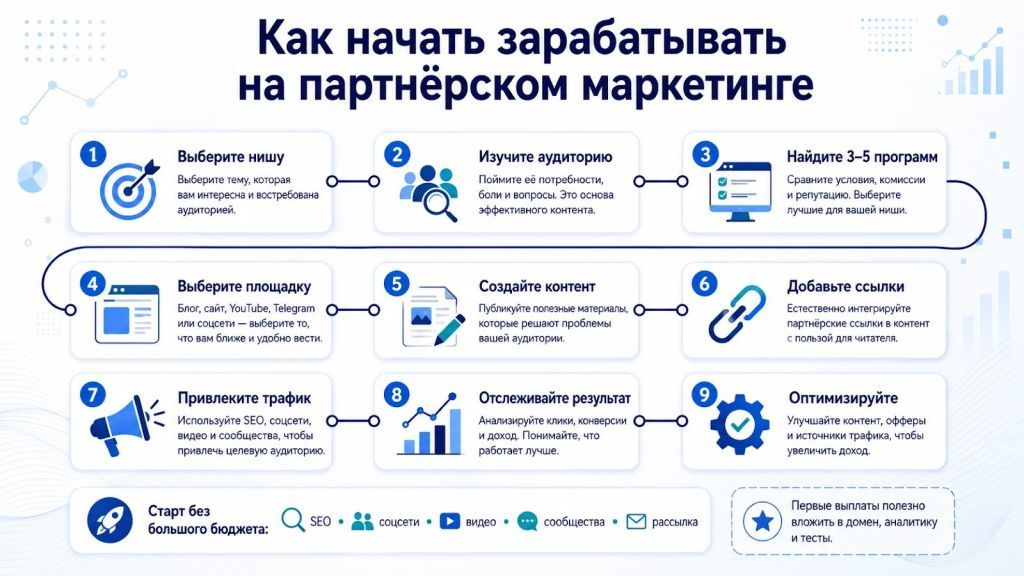 Как начать зарабатывать на партнёрском маркетинге: пошаговая схема для новичка.