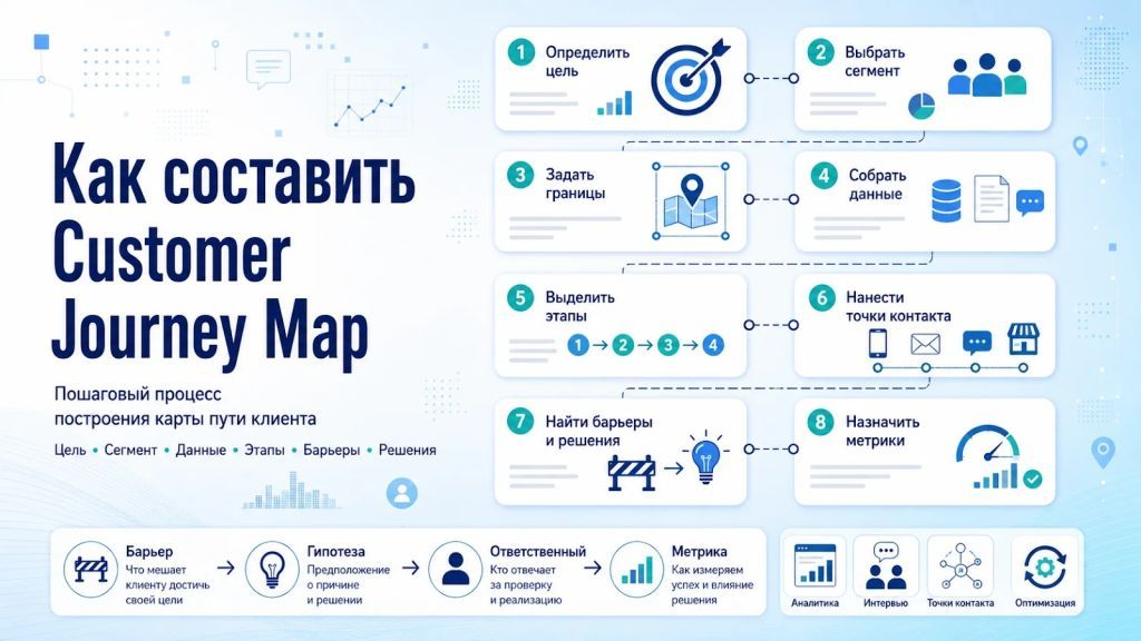 Как составить Customer Journey Map: восемь шагов построения карты пути клиента.